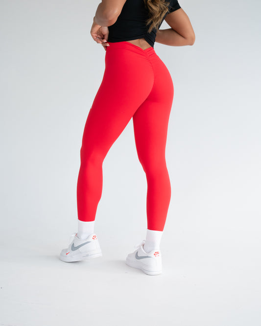 Nyota V-cut Back Scrunch Leggings - Red/FBM Active